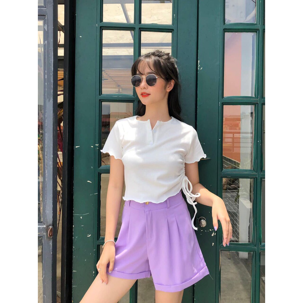 Quần Ngố nữ ống rộng cạp cao vải tuyết mưa - quần short lửng gập gấu phong cách trẻ trung năng động