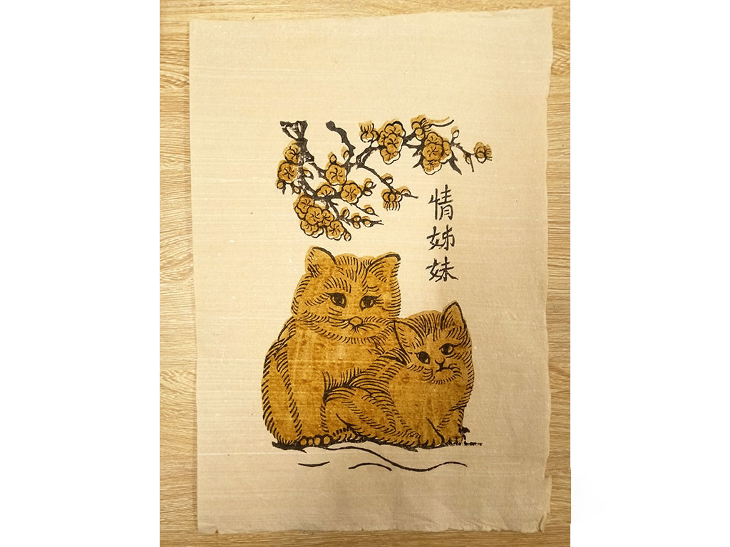 Tranh Dân Gian Đông Hồ Tình Tỉ Muội - Chị Em Mèo