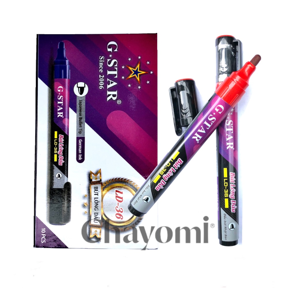 Hộp 10 Cây Viết Lông Dầu G-Star Ld-36 ( Màu Xanh, Đỏ, Đen )