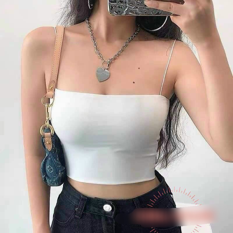 Áo 2 dây bún ngang croptop ôm body 2 màu trắng đen có ảnh thật siêu hot, cực dễ phối đồ