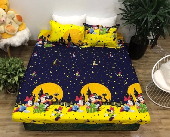 Set Ga Gối Cotton ( tặng kèm áo gối ôm ) Mẫu Mickey Sao Đêm