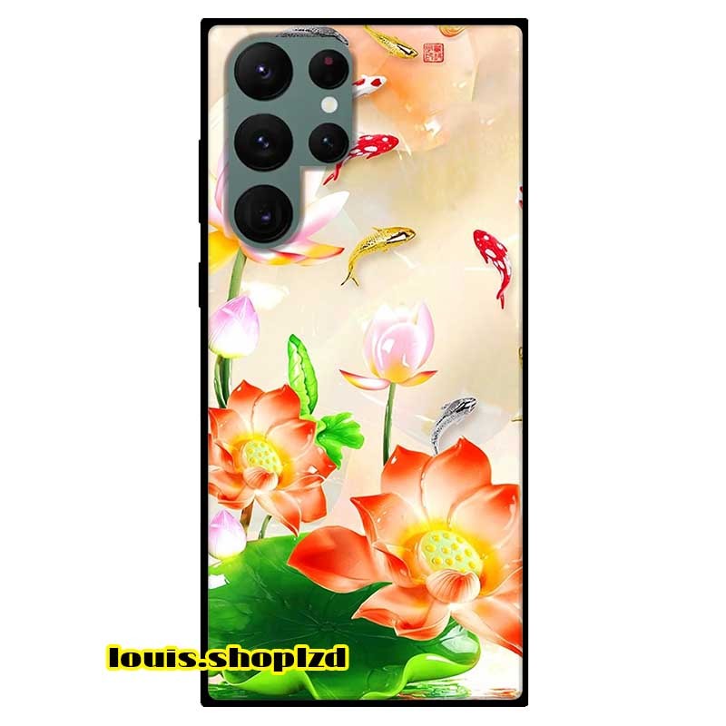 Ốp lưng dành cho samsung s22 ultra mẫu sen đỏ và koi