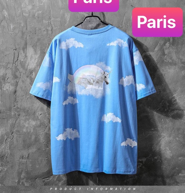 ÁO THUN NAM NỮ XANH NGỰA MÂY TRỜI FORM RỘNG TAY LỠ HÀN QUỐC SÀNH ĐIỆU VẢI DÀY MIN - PARIS FASHION