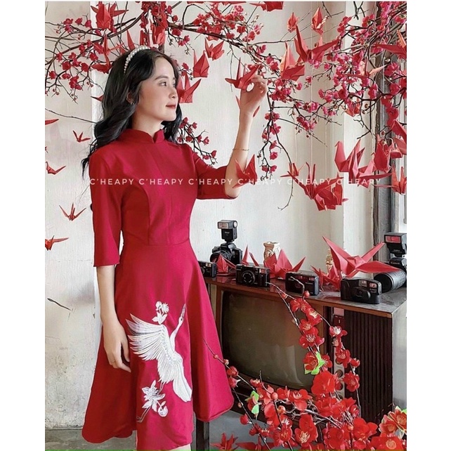 (Shop Táo Đỏ Bigsize 50kg-90kg) Đầm đỏ cổ tàu - M,L,XL,XXL