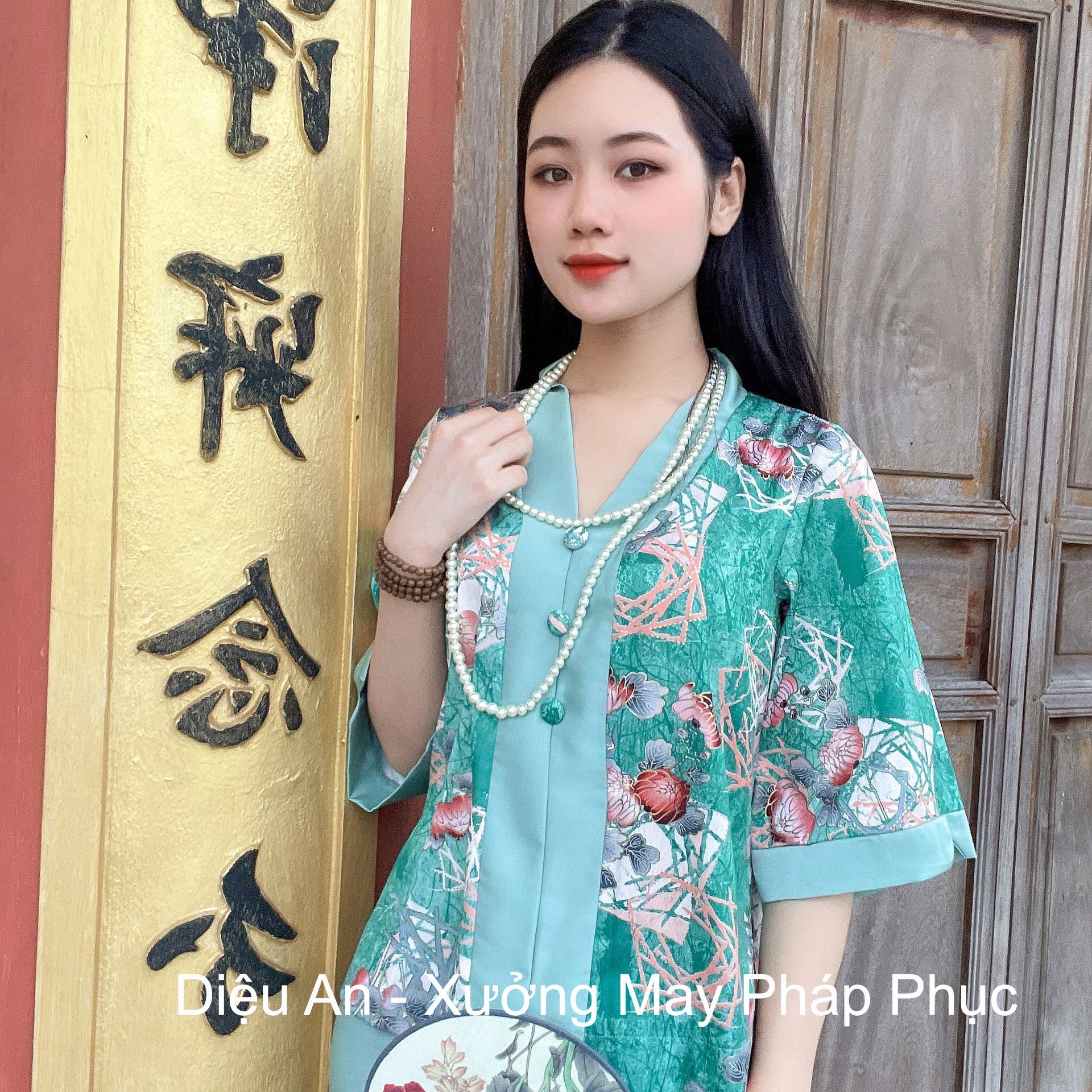 Set Lụa Cao cấp Đi Lễ Chùa Màu Xanh Mint 2 - Pháp Phục Đồ Lam