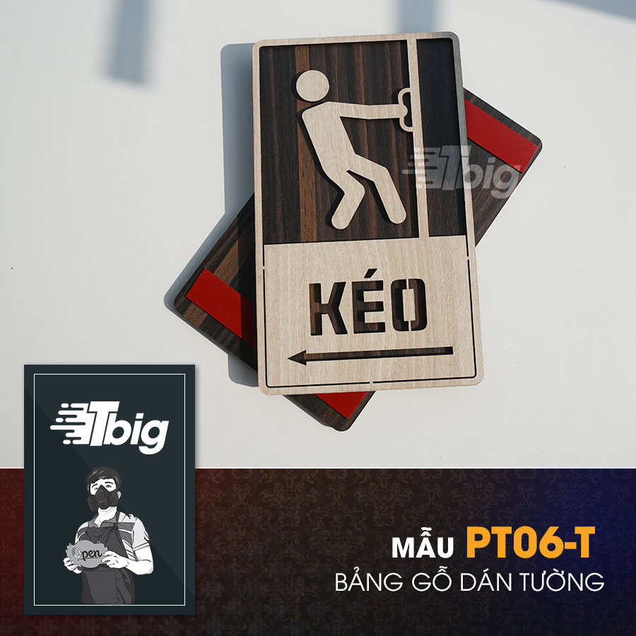 [Giá Xưởng] Bảng gỗ dán cửa Pull-Push Kéo-Đẩy chỉ hướng trái phải khắc laser 2 lớp trang trí decor cực đẹp - PP06