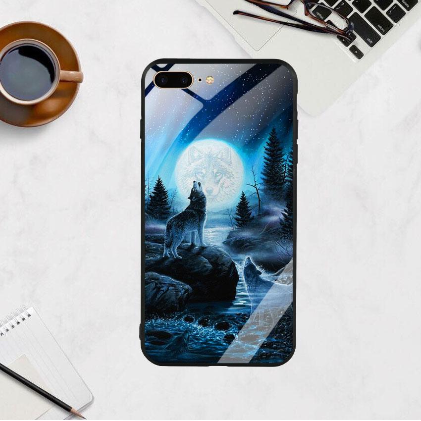 [HCM]Ốp lưng Iphone 7 Plus / 8 Plus - mặt Kính Cường Lực - 03004 0485 Wolf04