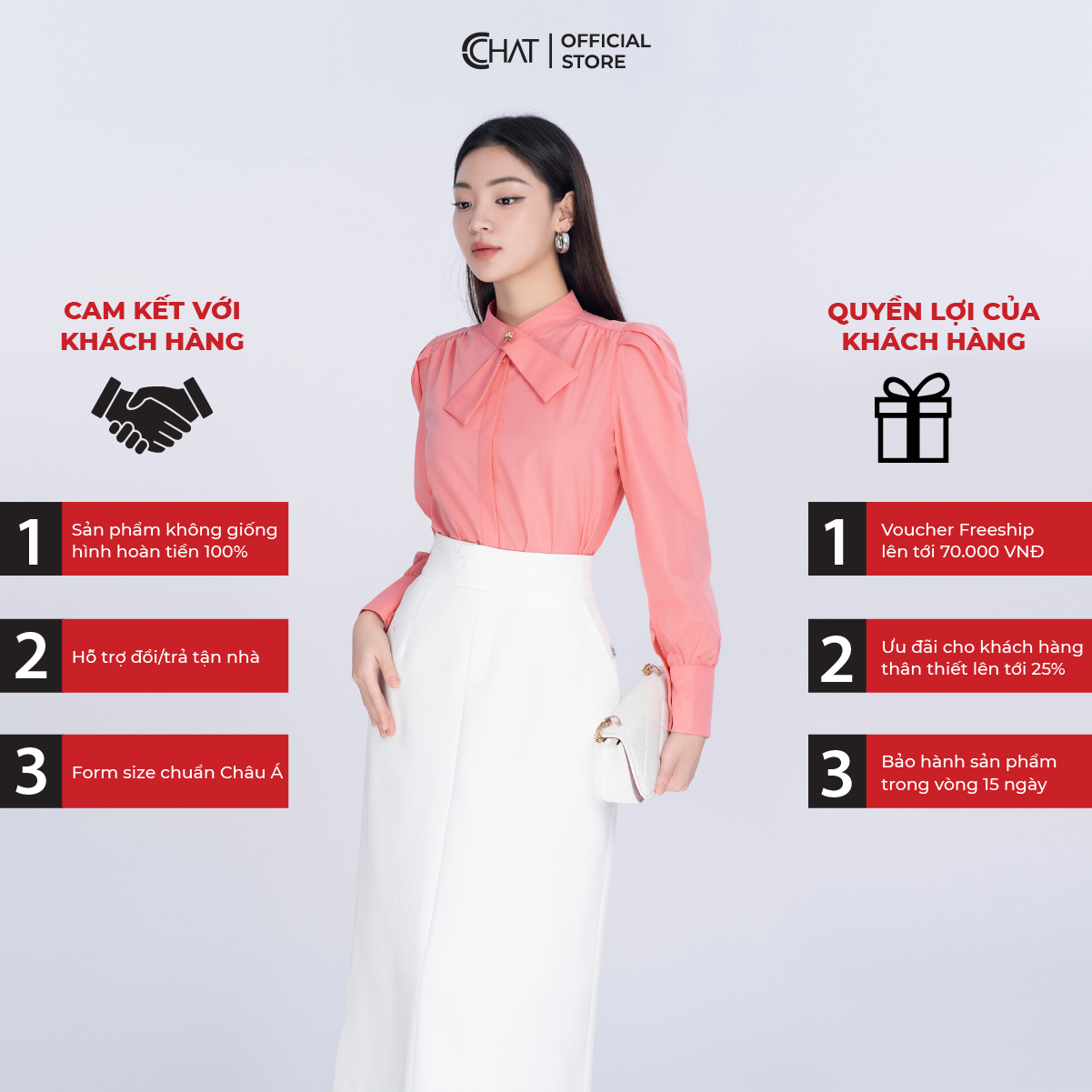 Áo Sơ Mi Nữ CCHAT Cổ Nơ Chất Thô Cao Cấp 23FDT2006ST