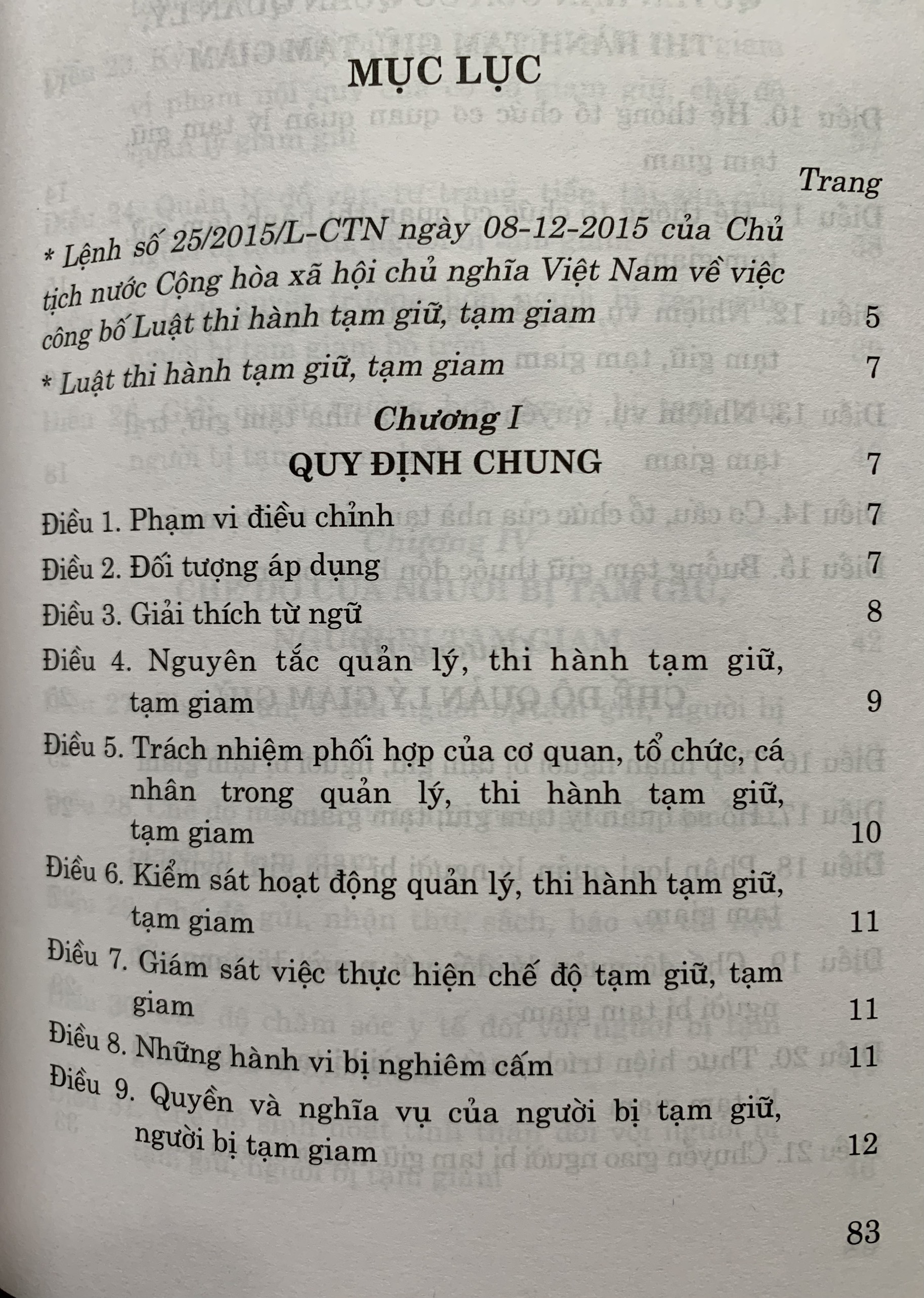 Luật Thi Hành Tạm Giữ , Tạm Giam (Hiện Hành)