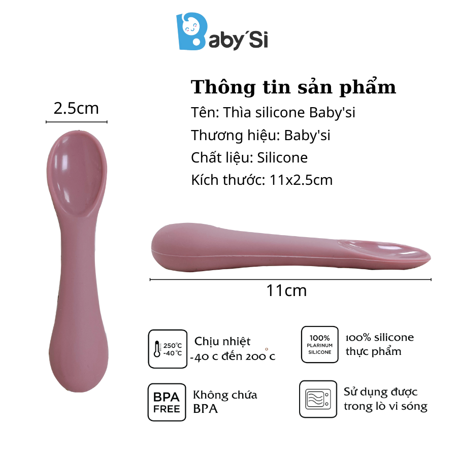 THÌA SILICON CAO CẤP CHO BÉ, THÌA ĂN DẶM BABY'SI