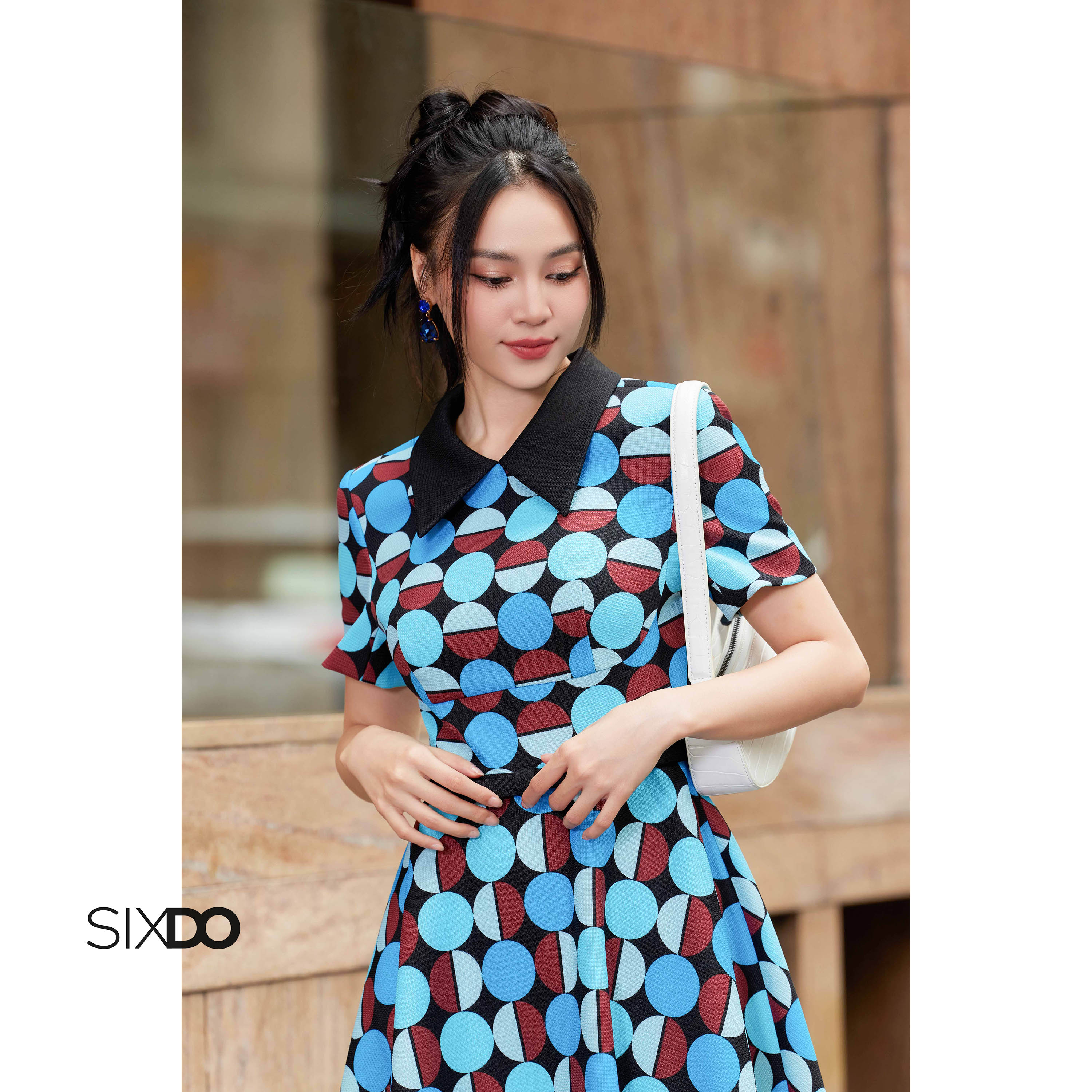Đầm thô họa tiết tròn SIXDO (Geomitric Midi Raw Dress)