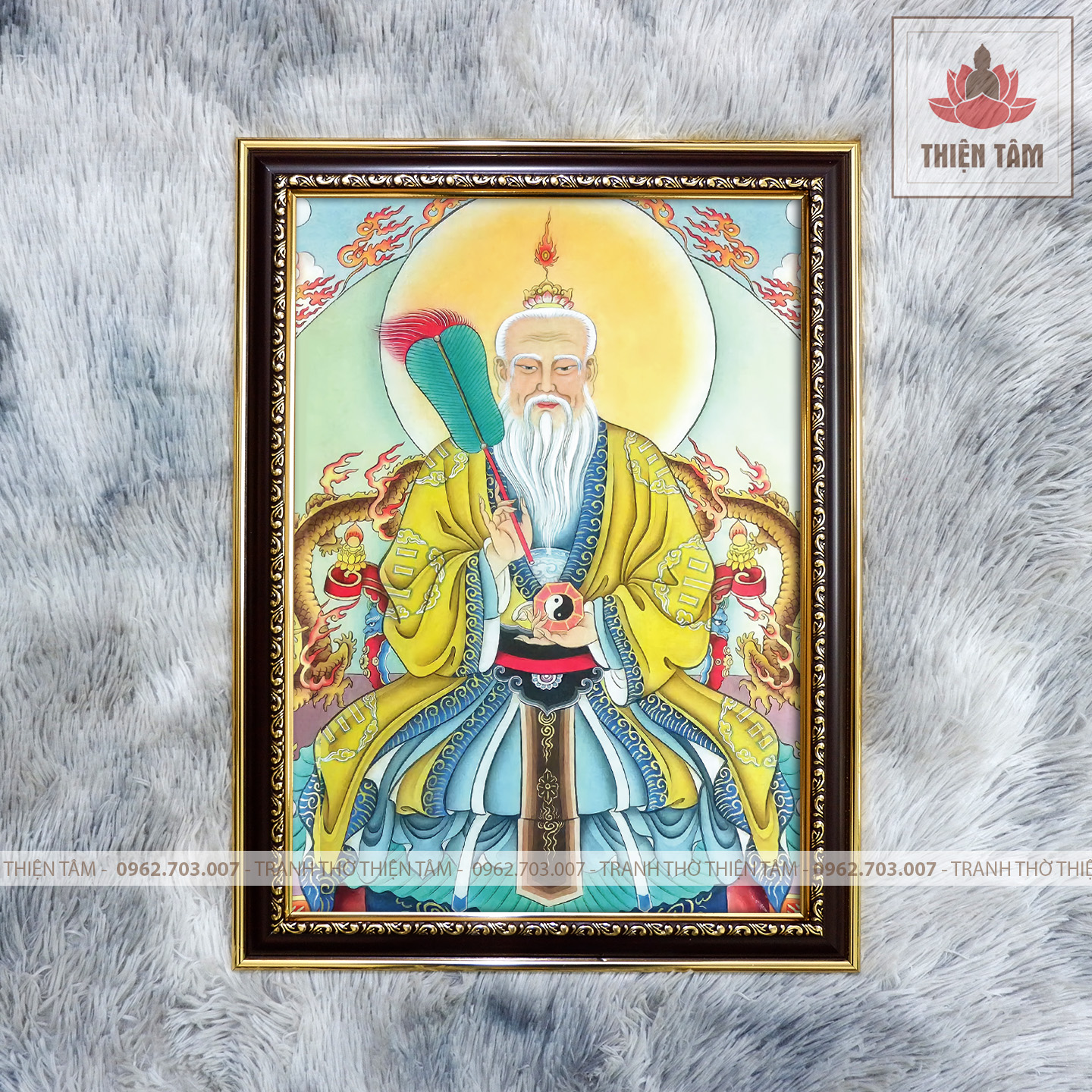 Tranh Thái Thượng Lão Quân (đạo đức thiên tôn) 36x48cm chất liệu vải phủ bóng khung composite xịn xò