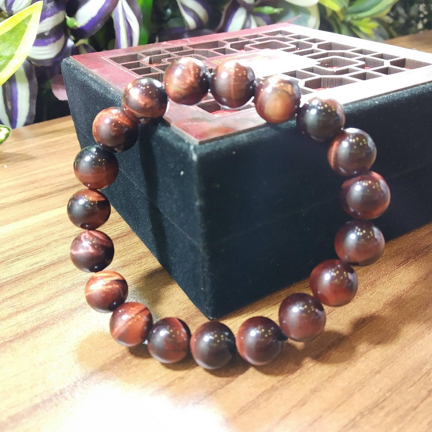 Vòng đá mắt hổ tự nhiên nâu đỏ 10li