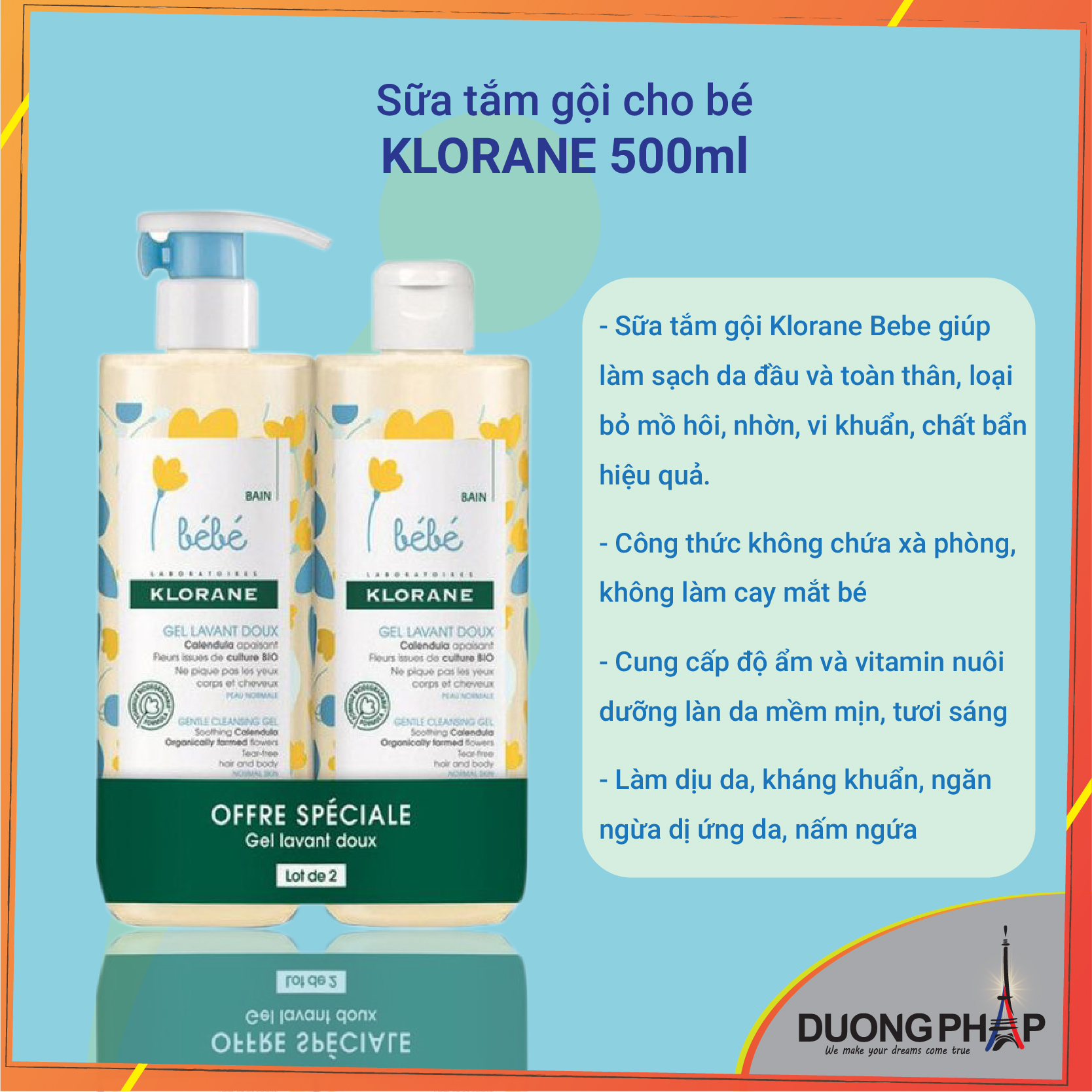 Sữa tắm gội cho bé Klorane 500ml từ trẻ sơ sinh ( 1 cặp )