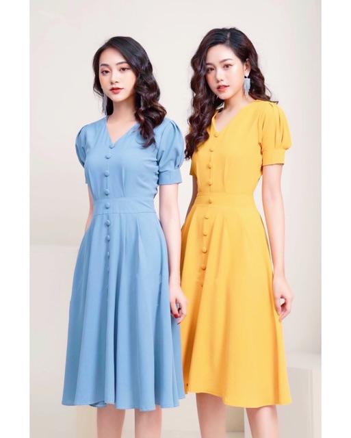 [HCM]Đầm nút bọc form dài 2 màu (kèm hình thật)