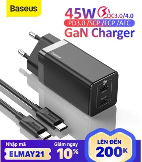 Bộ sạc Baseus Gan 45W Pd có sạc nhanh 4.0 3.0 Cổng USB GAN mini quick thumbnail