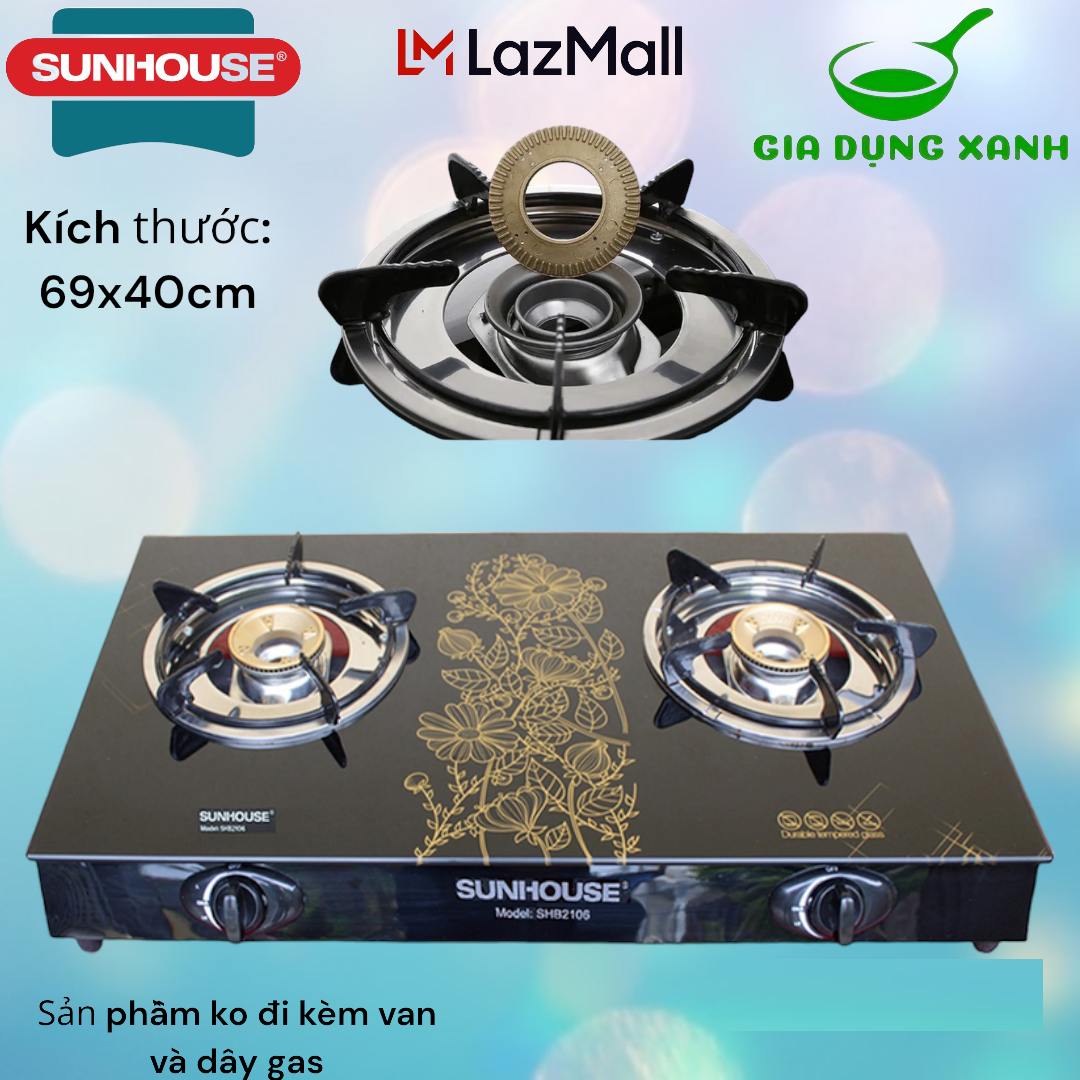 Bếp Ga Đôi Dương Kính SUNHOUSE (2 Màu Đen hoặc Nâu Đỏ) Bảo Hành Toàn Quốc