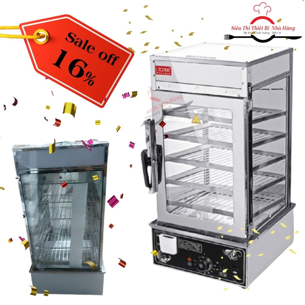 TỦ HẤP BÁNH BAO 5 TẦNG, 2 LỚP KÍNH [ BẢO HÀNH 12 THÁNG ]