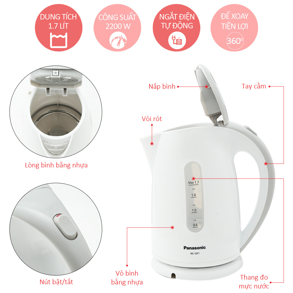 [HCM]Bình siêu tốc Panasonic 1.7 lít NDST055