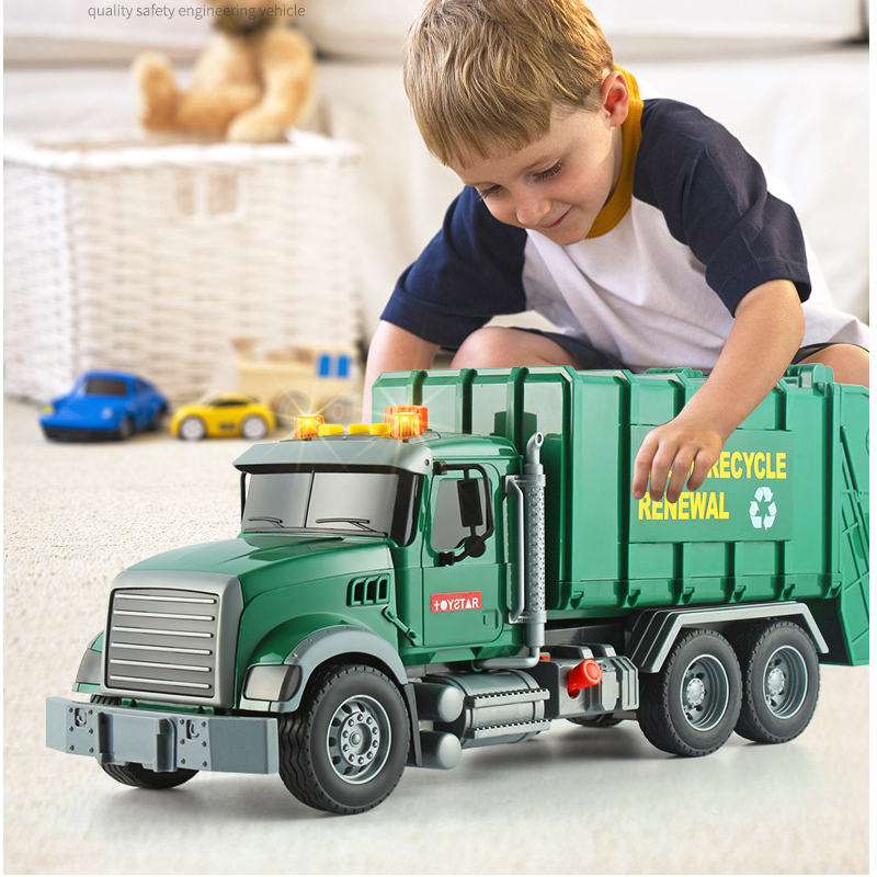 Xe chở rác cỡ lớn có tay quay - Đồ chơi trẻ em mô hình xe có âm thanh và đèn xe chạy đà