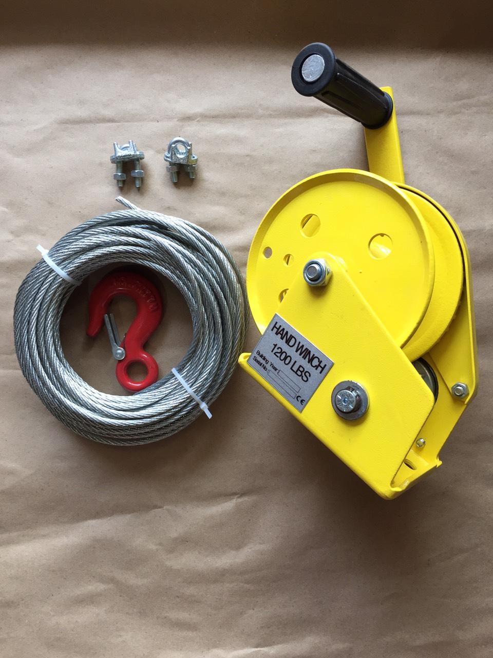 Tời quay tay 1200 LBS cao cấp chịu tải 500kg, Tặng 30m cáp phi 4 mạ, 1 móc cẩu, 2 khóa cáp