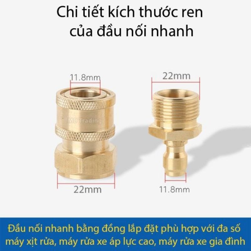 Bảng giá Bộ Nối Nhanh Ren 22Mm Dùng Cho Máy Rửa Xe Cao Áp , Máy Rửa Xe Gia Đình