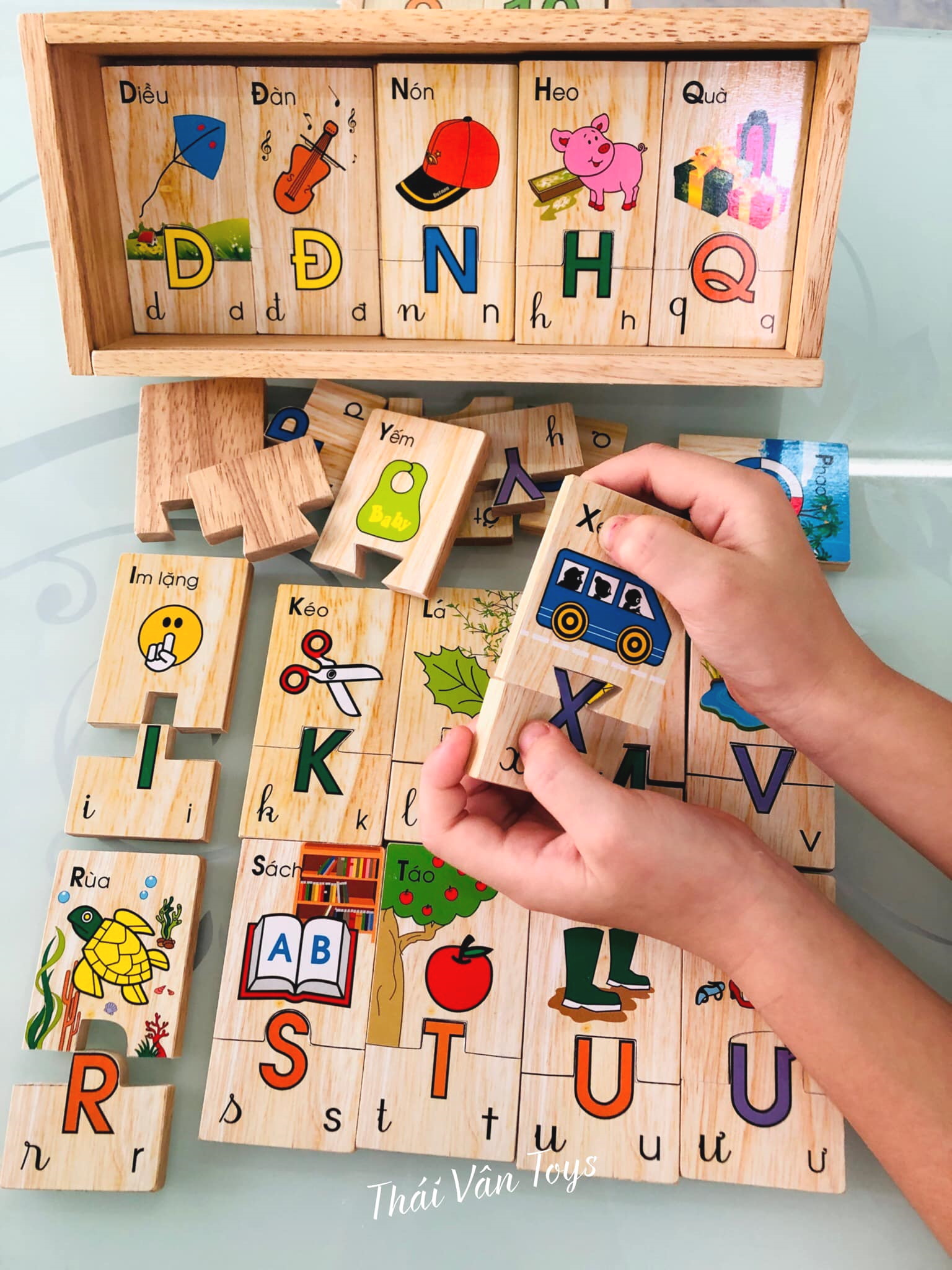Bộ đồ chơi ghép hình học chữ cái bằng gỗ cho bé Đồ chơi ghép hình học chữ