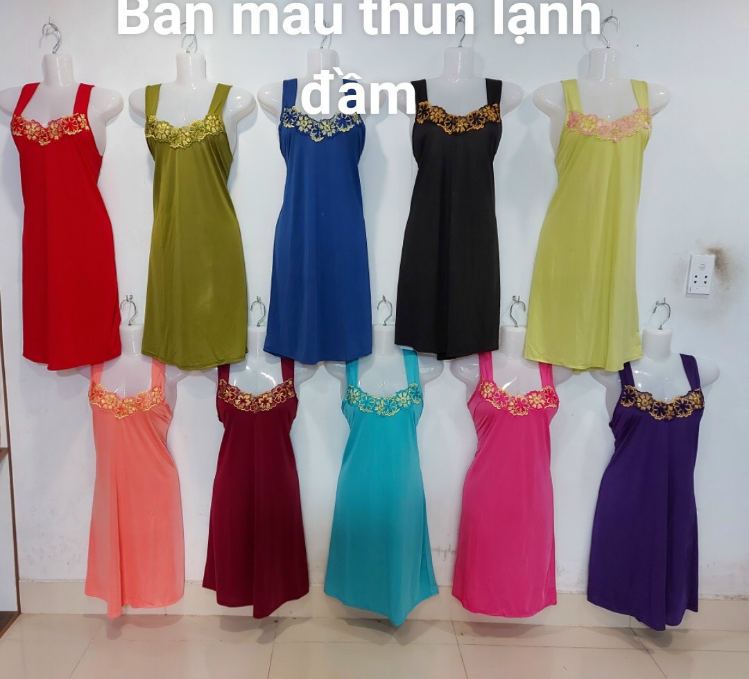Đầm ngủ thun lạnh rẻ đẹp -Đàm ngủ thun lạnh dây bản phối ren-Đầm thun lạnh dây -Đầm ngủ 2 dây phối ren sexy-Đầm ngủ thun lạnh siêu mát Freesize từ 43kg đến 58kg