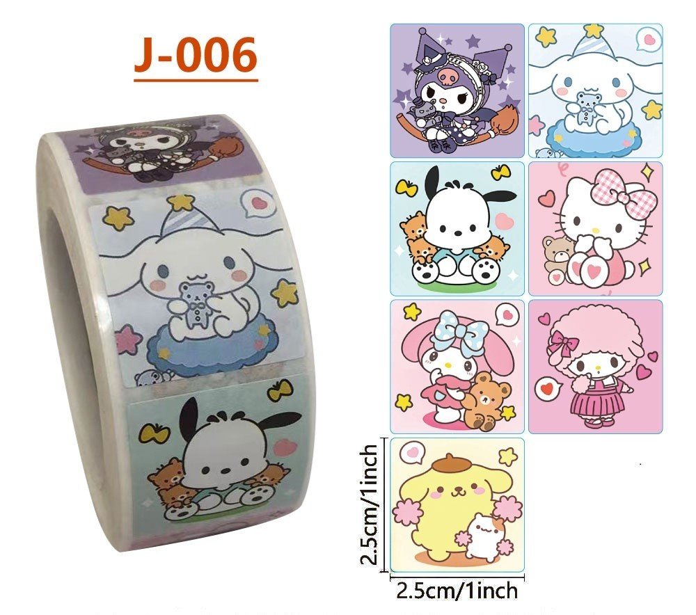 Cuộn 500 tem Sticker vuông Sanrio dễ thương - 2.5cm