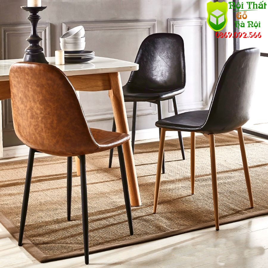 Ghế Eames Da Bò, Ghế Eames Bọc Da chân Sắt Cao Cấp ( Hàng Nhập Khẩu)