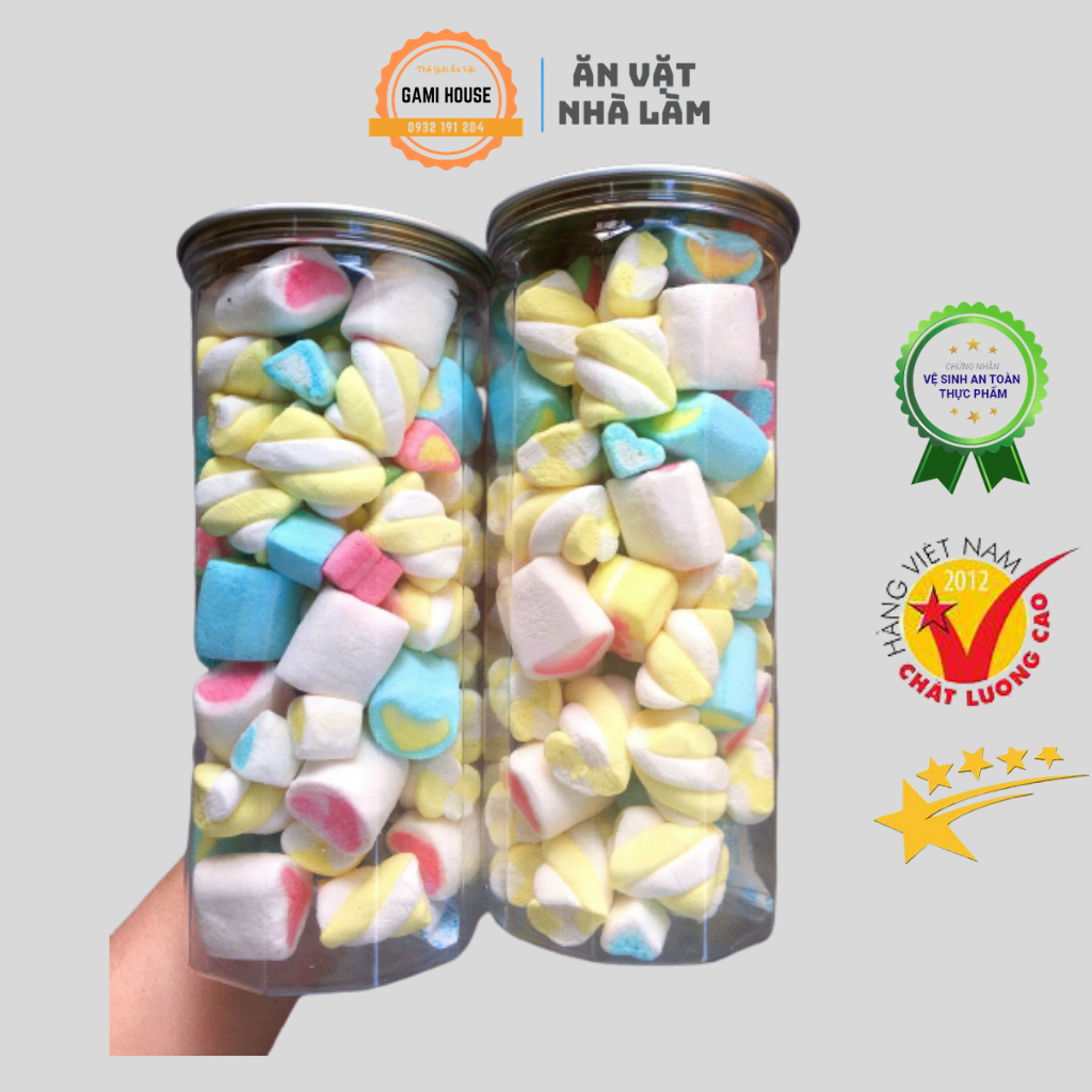 Kẹo Bông Sữa Thái Lan MARSHMALLOW (Dưa hấu, bông hoa, xoắn, trái tim, gấu) Hũ 250g - Đồ Ăn Vặt