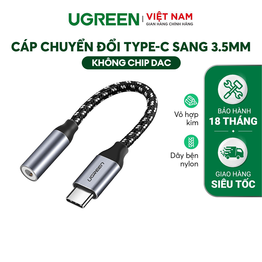 Cáp chuyển đổi Type C sang 3.5mm UGREEN AV142| Vỏ hợp kim | Thiết kế cáp hiện đại, nhỏ gọn | Bảo Hành 18 Tháng 1 Đổi 1 | 30632 70858.