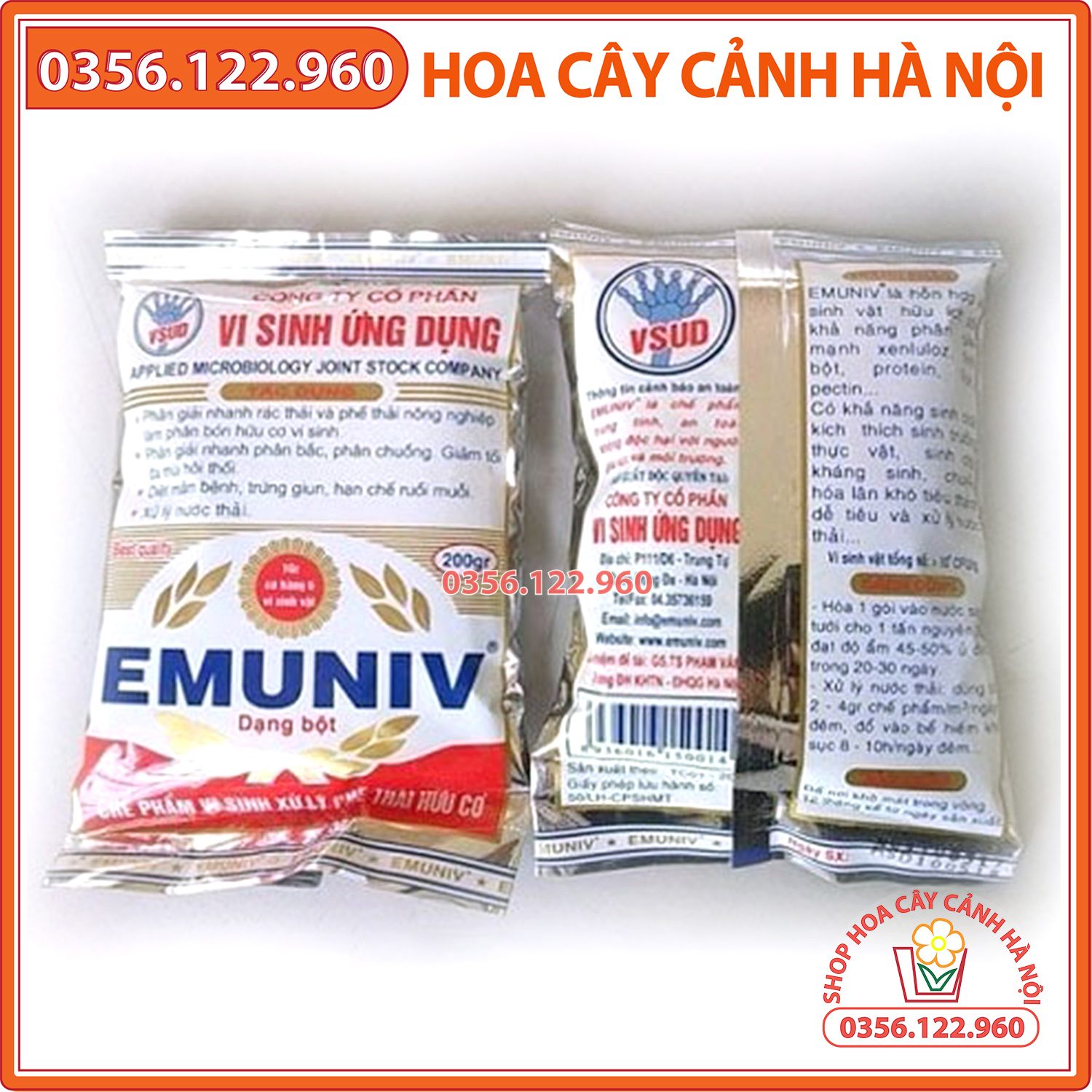Chế phẩm vi sinh EMUNIV dạng bột gói 200g dùng ủ rác thải, phân hữu cơ
