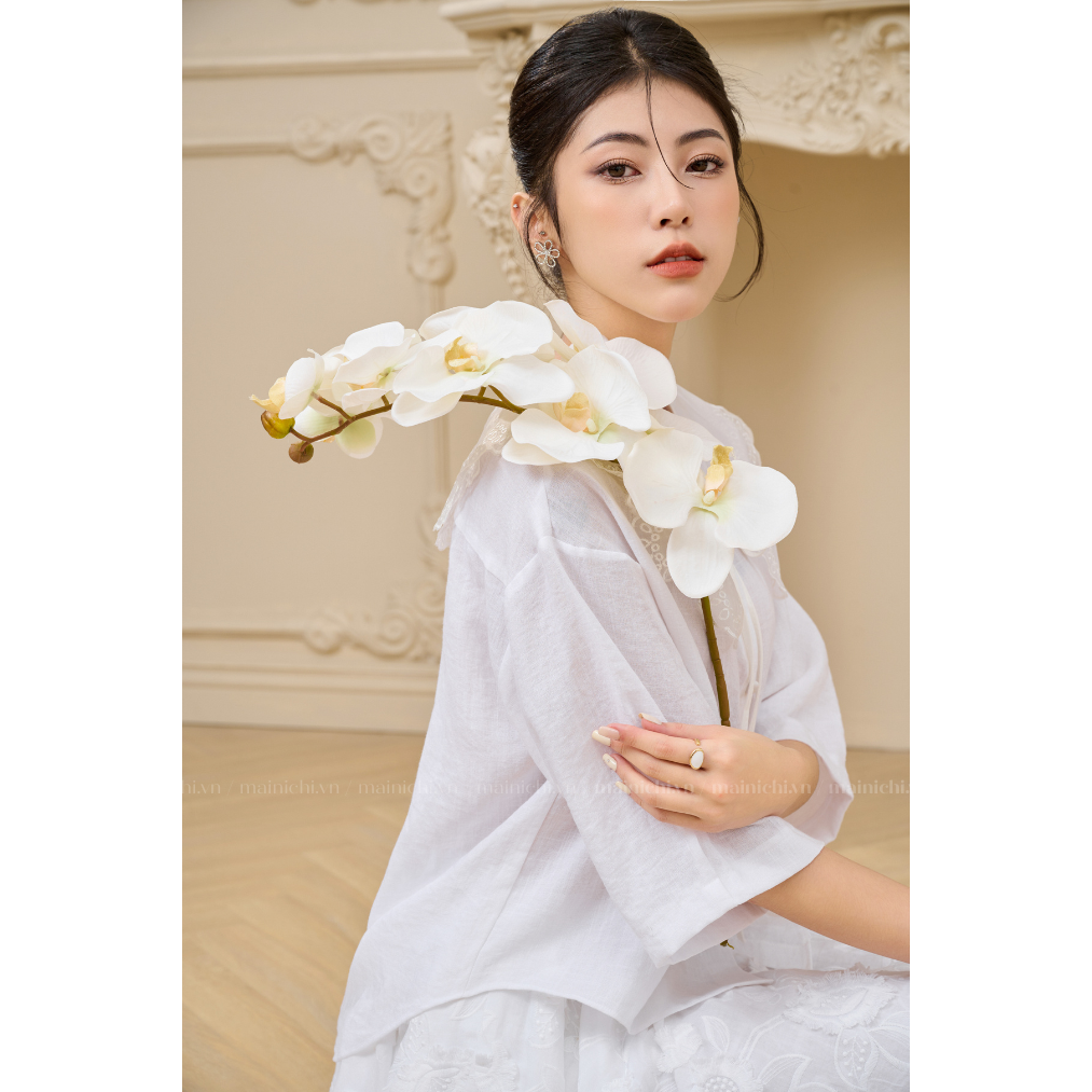 Áo Sơ Mi   Linen Cổ Thêu Họa Tiết Phối