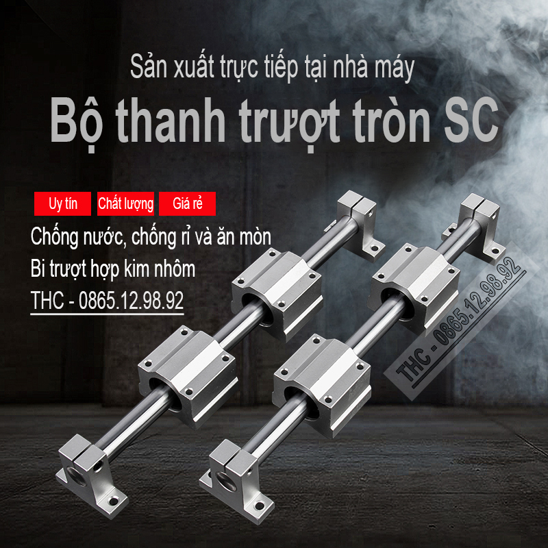 Bộ thanh ray trượt tròn phi 20mm (2 thanh SC20 dài 1,5 mét + 4 bi trượt SCS20UU + 4 gối đỡ SK20)