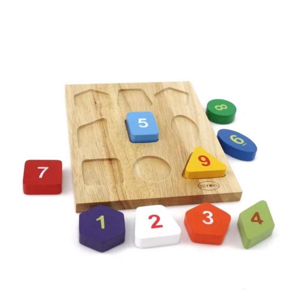 Đồ chơi gỗ Bộ xếp 9 hình Winwintoys cho bé học hình khối, màu sắc, học đếm và chơi xếp hình lắp ráp