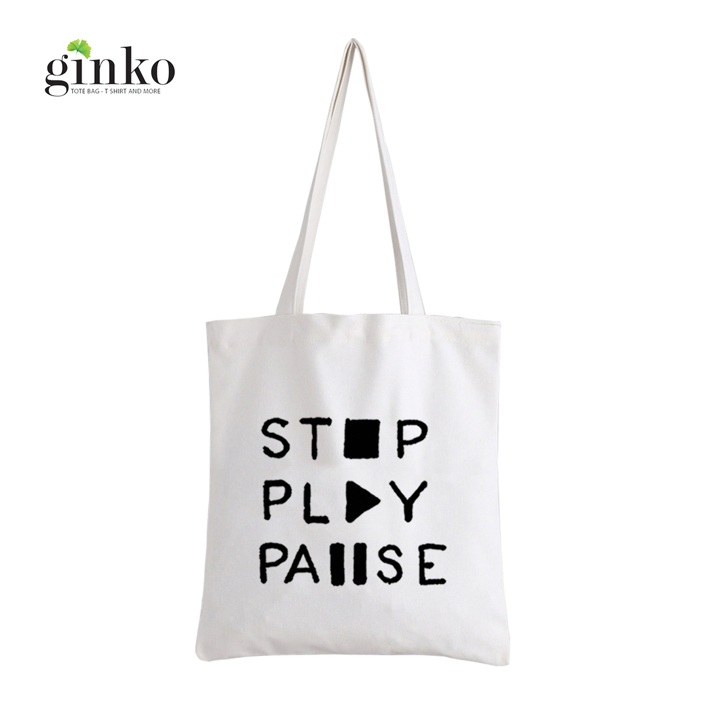 Túi Vải Tote GINKO Kiểu Basic Dây Kéo In Hình Play G03