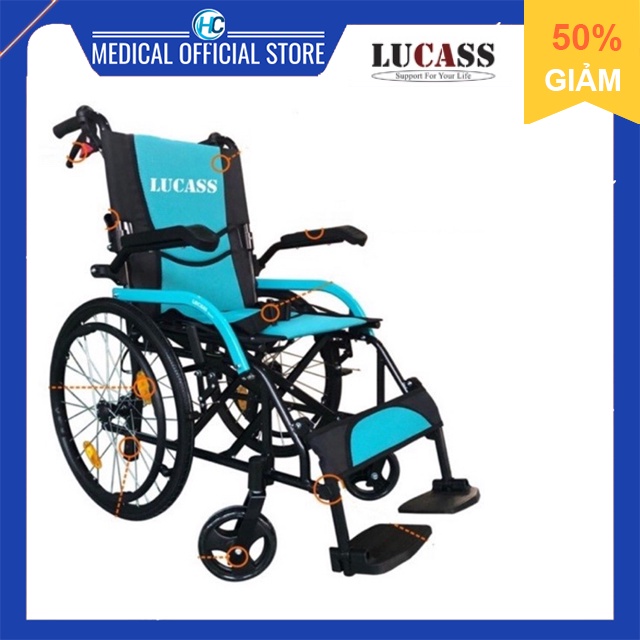 Xe Lăn hợp kim nhôm du lịch cao cấp Lucass X-303- Xe lăn xếp gọn xách đi hoặc để vào cốp xe hơi cho người già du lịch