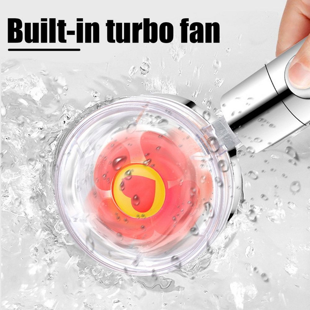 HETU070703. Vòi Hoa Sen Cánh Quạt Xoay Mát Xa Áp Suất Phun Tiết Kiệm Nước Kèm Bộ Lọc Và Công Tắc Tạm Dừng Đầu Vòi Hoa Sen Tăng Áp Áp Điều Chỉnh Lưu Lượng Nước Xoay 360