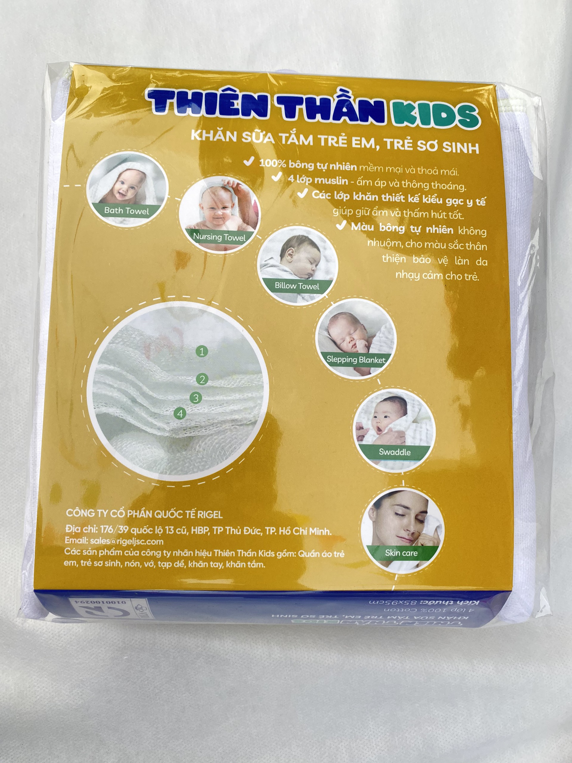 Set 2 khăn sữa tắm trẻ em, trẻ sơ sinh 4 lớp