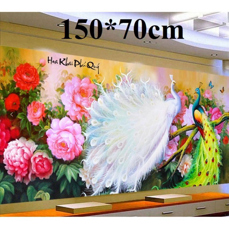 Tranh thêu kín chữ thập Hoa Khai Phú Quý MN0128 (150x70cm)