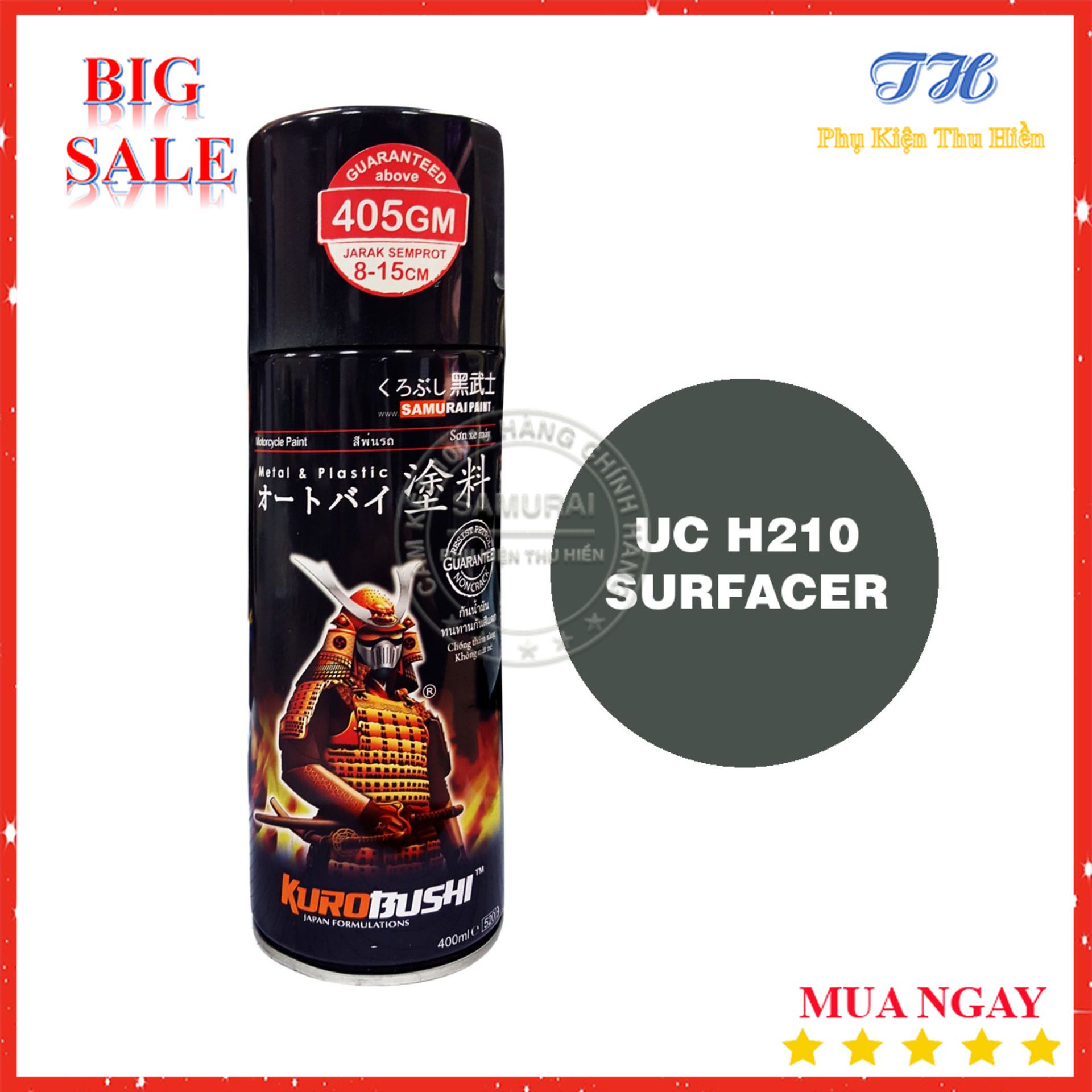 [HCM]Sơn Xịt Chính Hãng SAMURAI Dành Cho Xe Máy Lót Xám UCH210