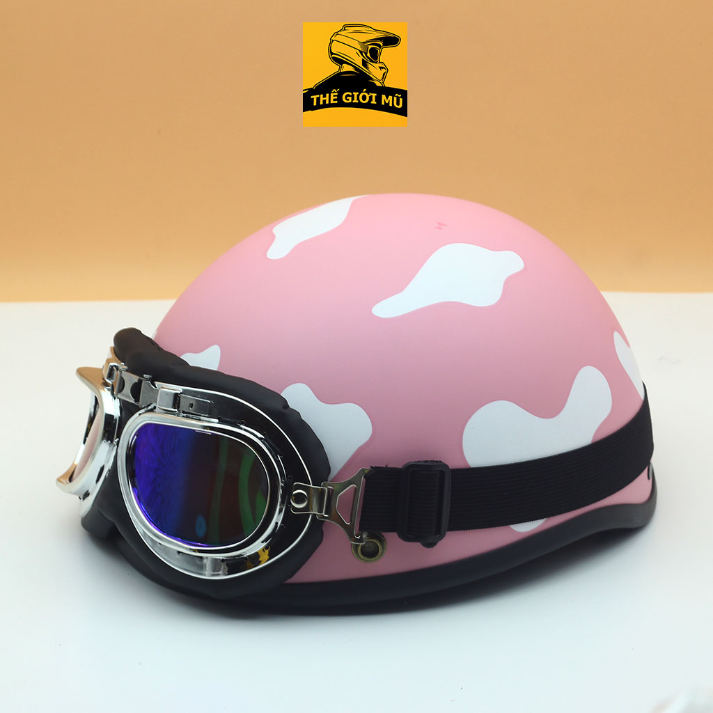 Mũ bảo hiểm nửa đầu bò sữa nhiều màu có kính, mẫu mới 2021, bảo hành 12 tháng
