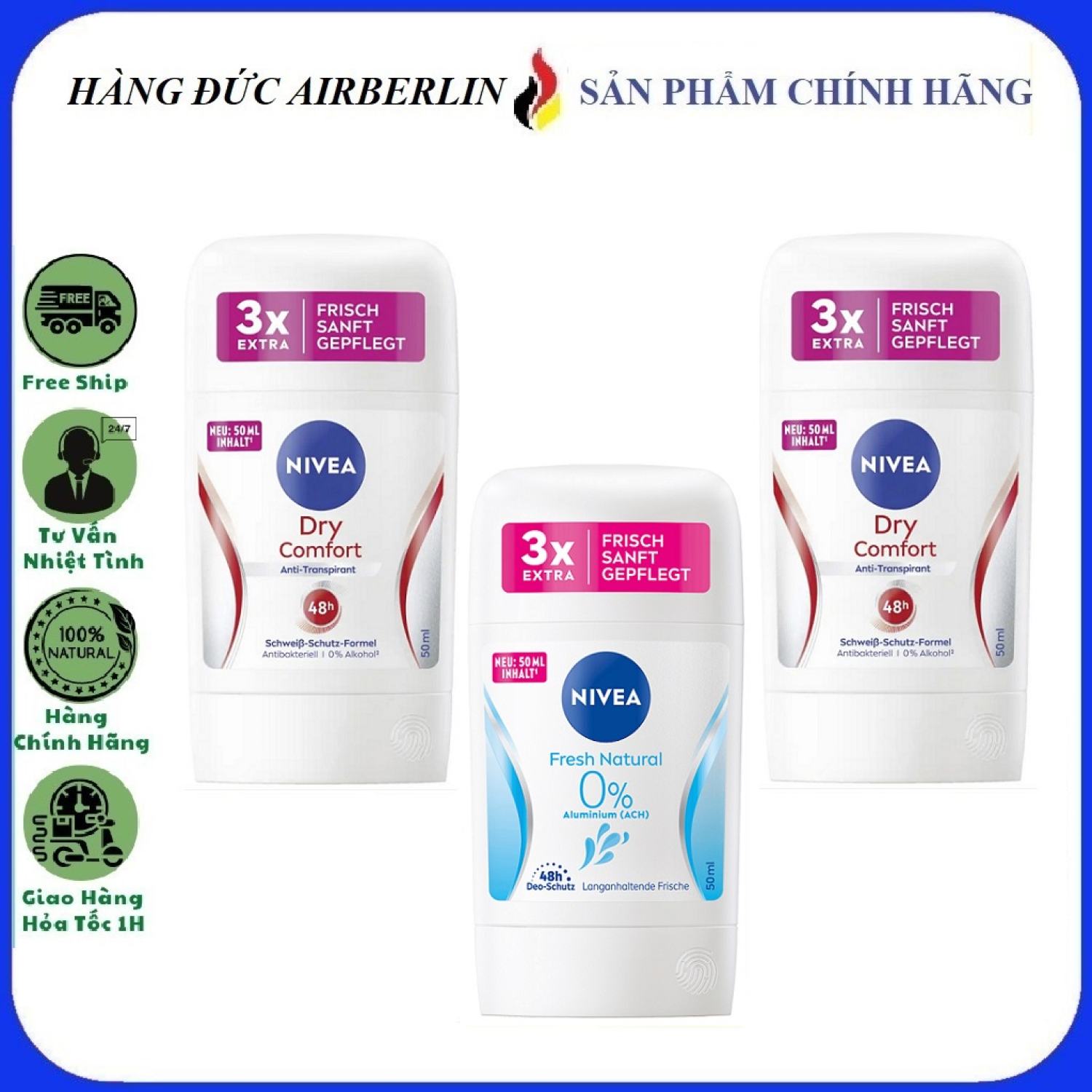 {Nhập khẩu từ Đức có đủ bill}Sáp khử mùi Nivea Đức 50ml Nữ