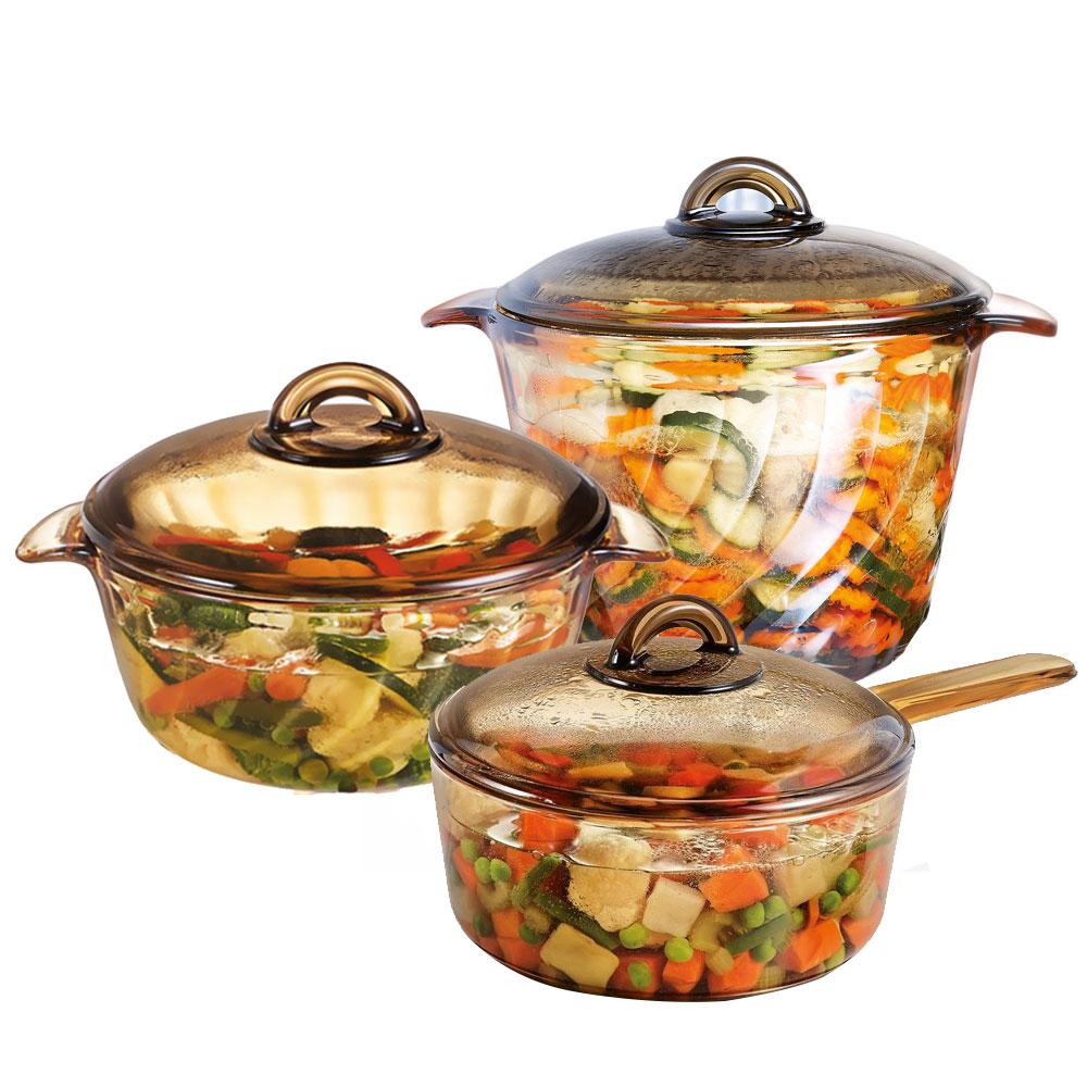 Bộ 3 Nồi Thủy Tinh Luminarc Trianon Amberli 2.5L+3.5L + nồi tay cầm 1.5L nhập Pháp Bảo hành 10 năm