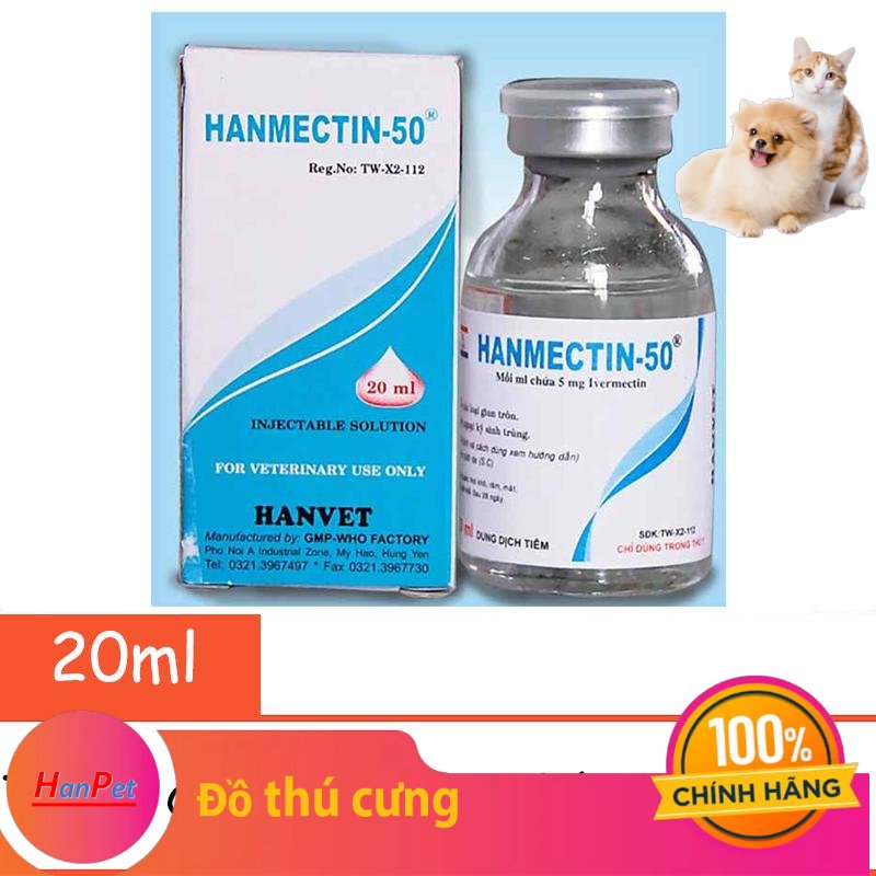 Hanpet - 1 lọ Thuốc Chích nội ngoại ký sinh trùng chó mèo lớn – HANMECIN 50 (10ML)