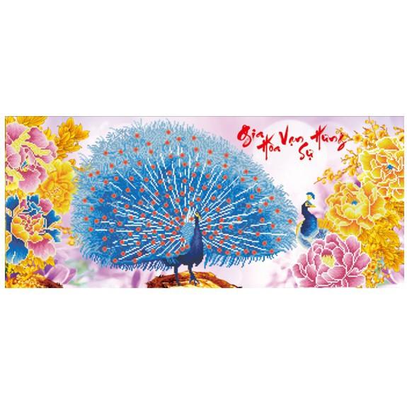 [HCM]Tranh Thêu Chữ Thập Chim Công Gia Hòa Vạn Sự Hưng X8011 Kích thước 88 x 43cm