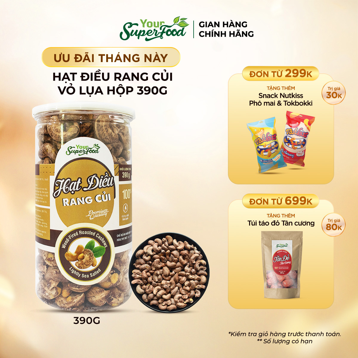 Hạt Điều Rang Củi Túi 90g (Vỏ lụa) Your Superfood