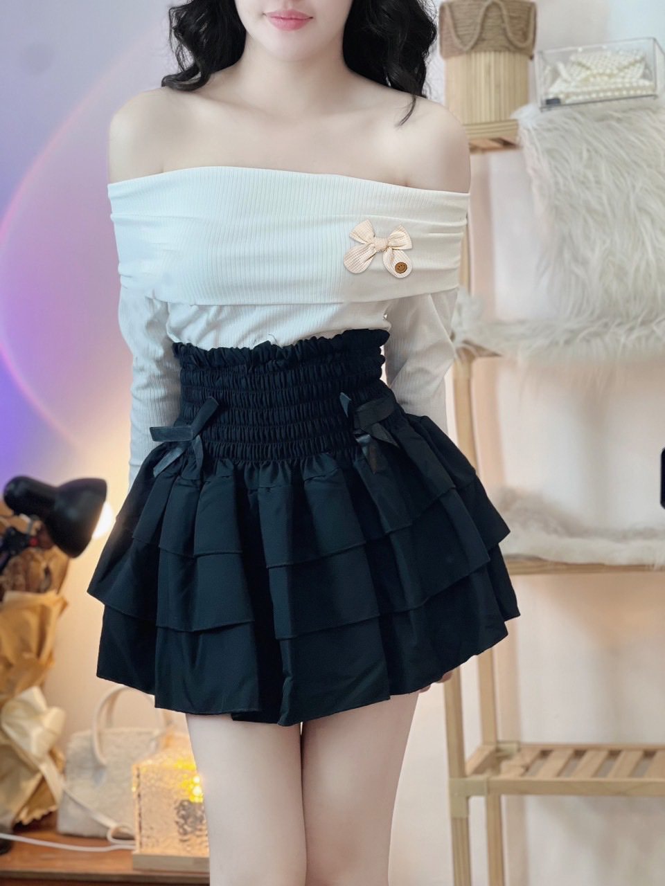 Áo thun kiểu chất thun tăm co giãn 4 chiều phụ kiện sang chảnh.