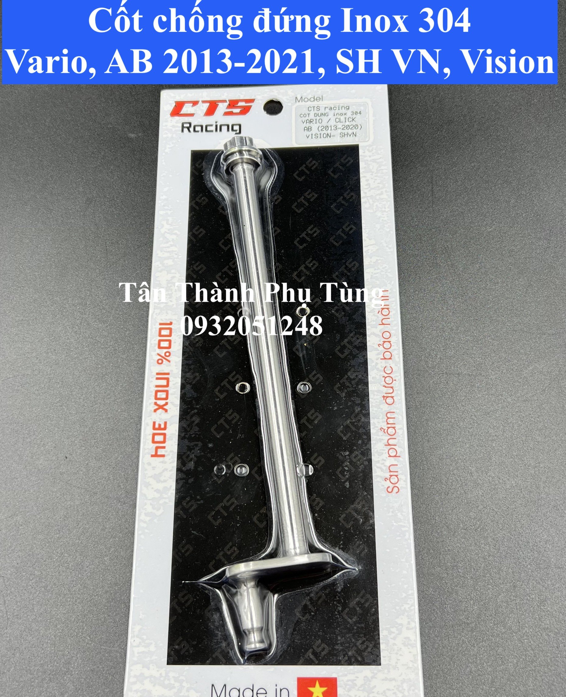 Cốt chống đứng inox 304 vario, vision, sh vn, air blade 2013-2021 cts